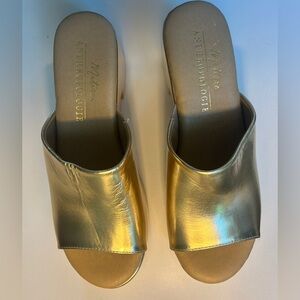 Anthropologie Gold Mules with Minimalist Design
